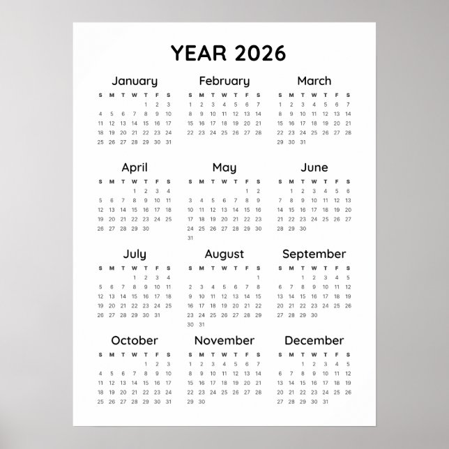 Póster Poster del calendario arcoiris Minimalista 2026 (Frente)