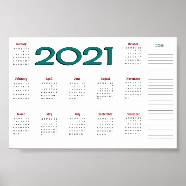 Póster poster del calendario de 2021 (Frente)
