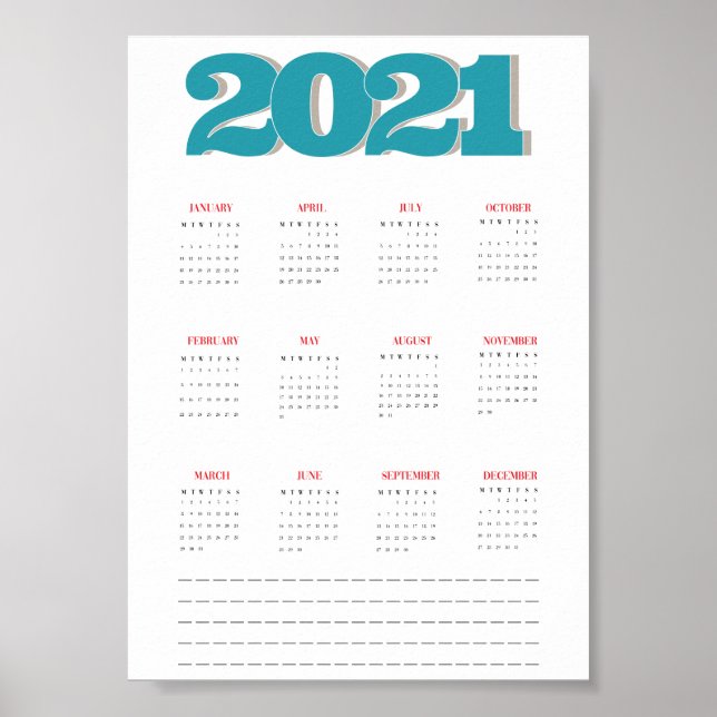 Póster poster del calendario de 2021 (Frente)