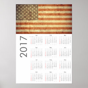 Póster Poster del Calendario de Bandera de Estados Unidos