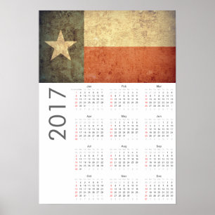 Póster Poster del Calendario de Bandera de Texas Grunge 2