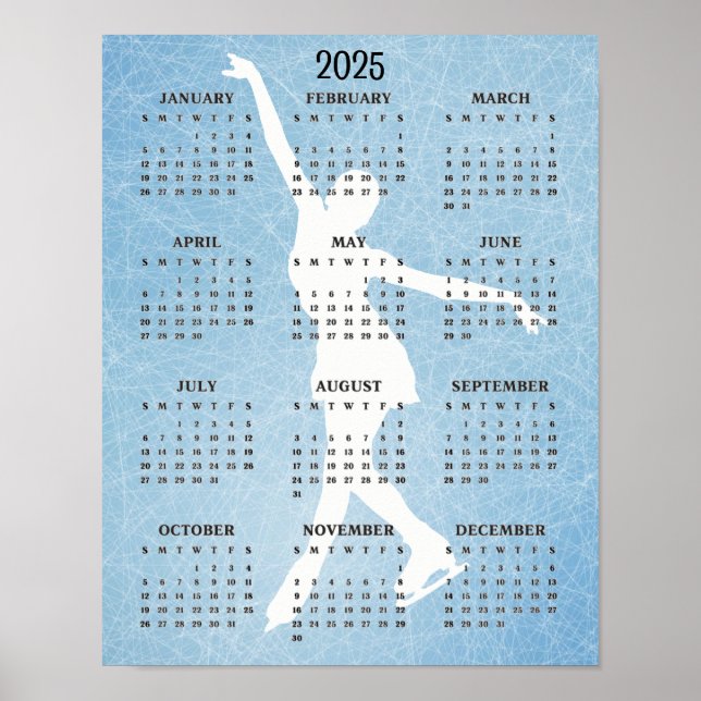 Póster Poster del Calendario de Diseño de Esquí Hielo 202 (Frente)