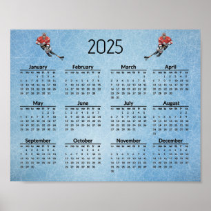 Póster Poster del Calendario de Diseño de Hockey sobre Hi