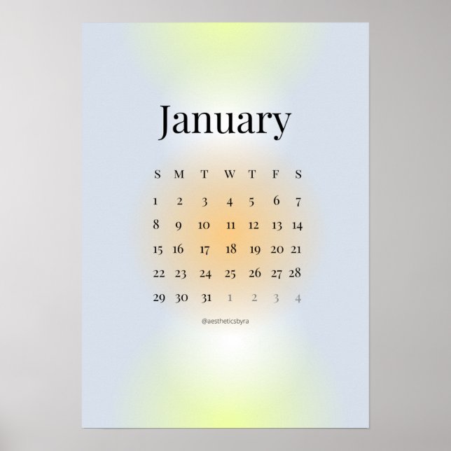 Póster Poster del calendario de enero de 2023 (Frente)