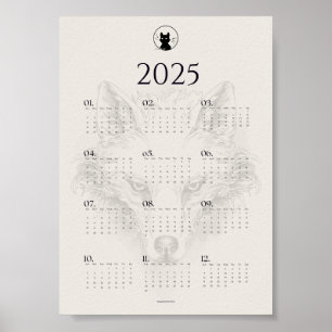 Póster poster del calendario de esbozo de Wolf 2025 "Mu