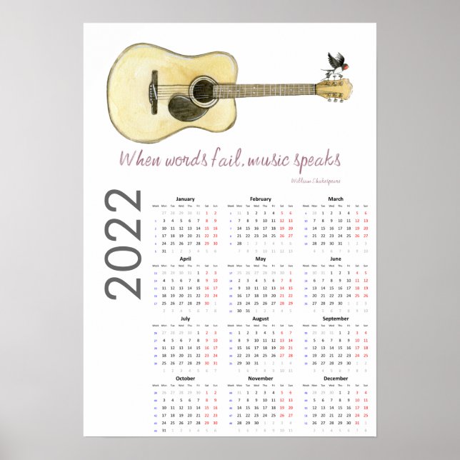 Póster Poster del calendario de guitarra 2022 (Frente)
