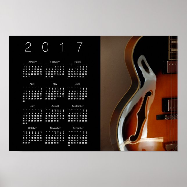Póster Poster del calendario de guitarra de 2017 (Frente)
