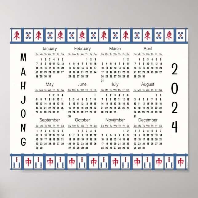 Póster Poster del calendario de juegos de Mahjong Tiles 2 (Frente)