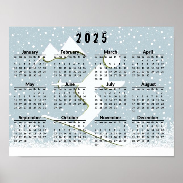 Póster Poster del calendario de la escena de esquí 2025 (Frente)