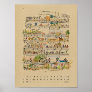 Póster Poster del Calendario de notas felices de octubre 
