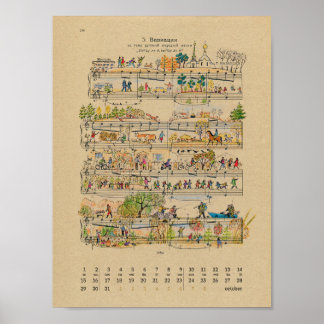 Póster Poster del Calendario de notas felices de octubre 