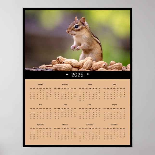 Póster poster del calendario de pared de Chipmunk 2025 (Frente)