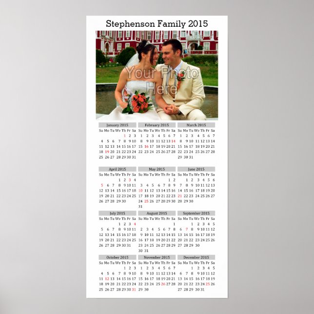 Póster Poster del calendario de personalizado Foto 2015 (Frente)