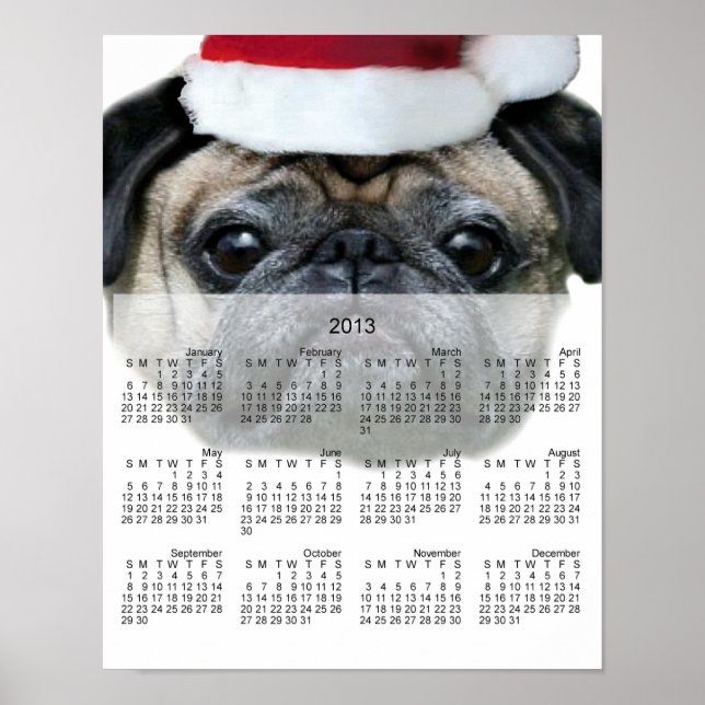 Póster poster del calendario de pug dog de los navidades  (Frente)