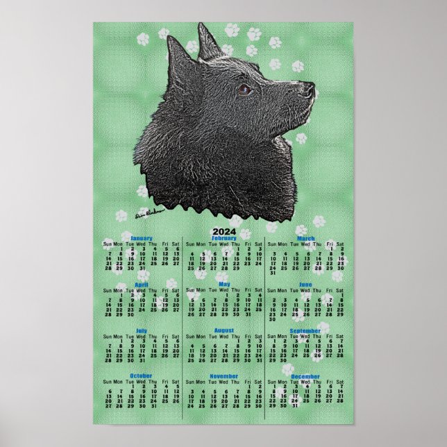 Póster Poster del calendario de Schipperke 2024 (Frente)