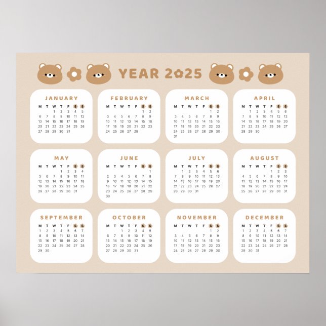 Póster Poster del calendario Oso 2025 (Frente)