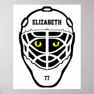 Póster Poster del casco de los ojos de gato del hockey