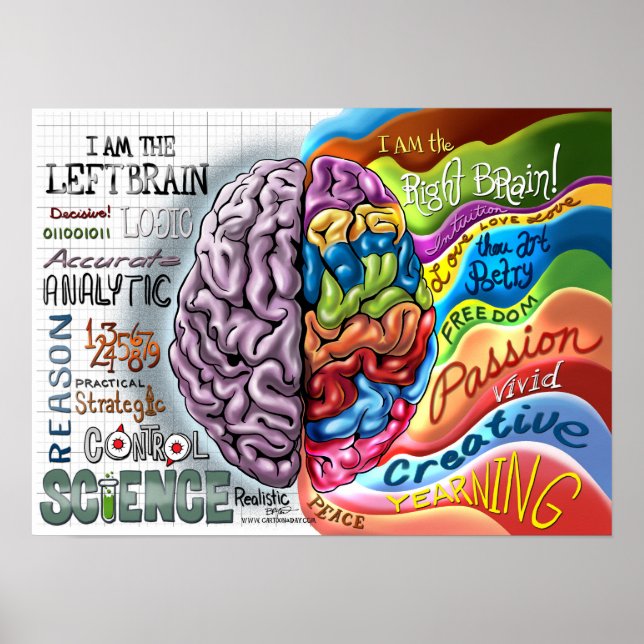 Póster Poster del cerebro izquierdo del cerebro derecho (Frente)