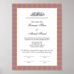 Póster poster del certificado islámico de matrimonio de e
