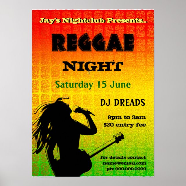 Póster Poster del club nocturno Reggae Fiesta (Frente)