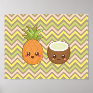 Póster Poster del coco de la piña de Kawaii