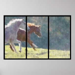 Póster Poster del Collage de caballos en marcha
