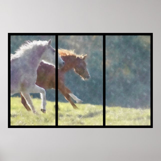 Póster Poster del Collage de caballos en marcha (Frente)