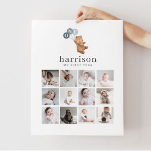 Póster Poster del collage de fotos - Oso 3 Globos azules