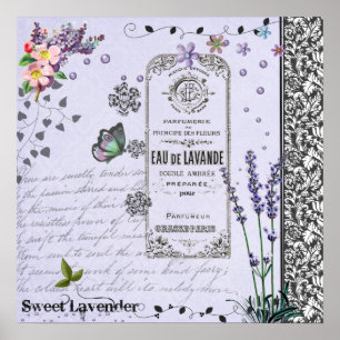 Póster Poster del collage de la lavanda del vintage