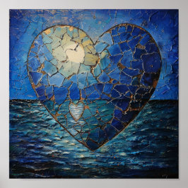 Póster Poster del corazón azul destrozado