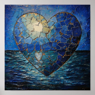 Póster Poster del corazón azul destrozado