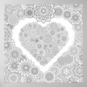 Póster Poster del corazón de la flor de color para adulto