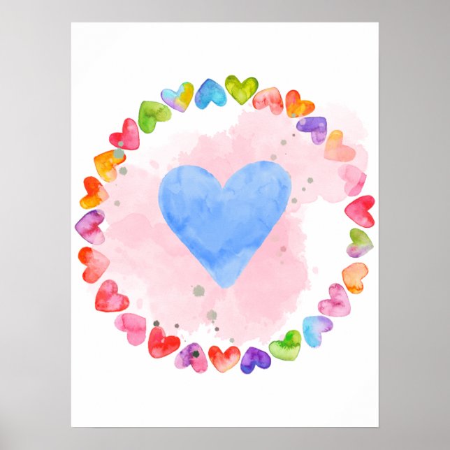 Póster Poster del corazón del arco iris acuático (Frente)