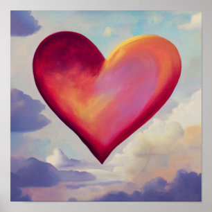 Póster Poster del corazón rosado en el cielo