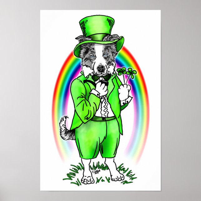 Póster Poster del Día de la Frontera Collie St Patrick (Frente)