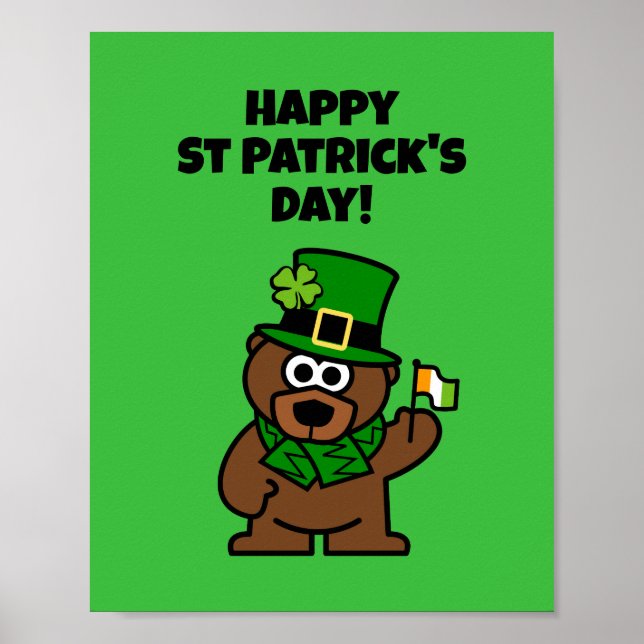 Póster Poster del Día de San Patricio con oso leprechaun (Frente)