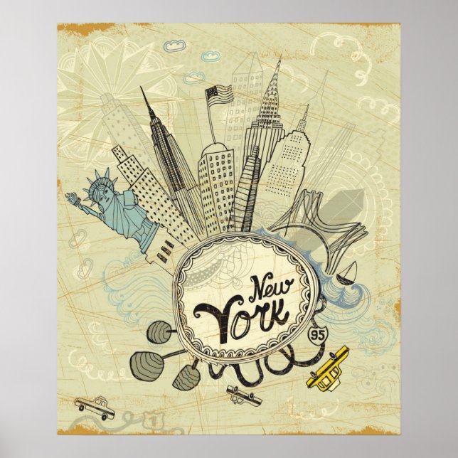 Póster Poster del Doodle de Nueva York (Frente)