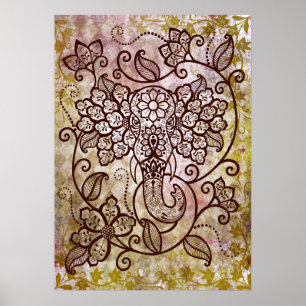 Póster Poster del elefante de Mehndi