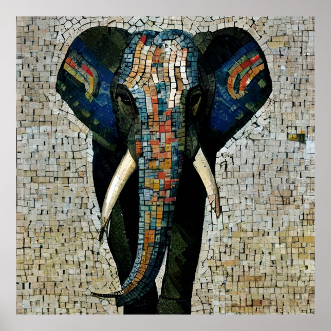 Póster Poster del elefante mosaico simulado (Frente)