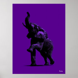 Póster Poster del elefante: silueta negra en morado