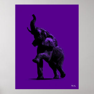Póster Poster del elefante: silueta negra en morado