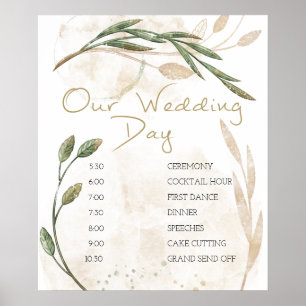 Póster Poster del esquema del Boda floral verde Gold Sage
