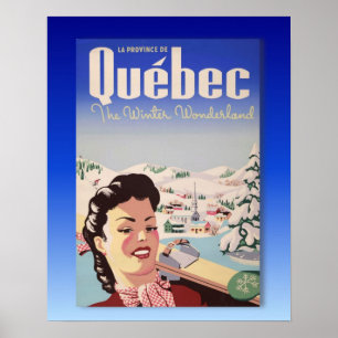 Póster Poster del esquí del vintage, Quebec, país de las