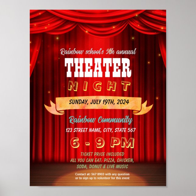 Póster Poster del evento de teatro nocturno (Frente)