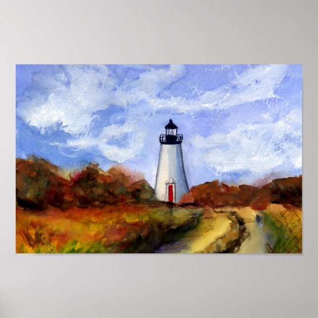 Póster Poster del faro de Cape Pogue - Viñedo de Martha (Frente)