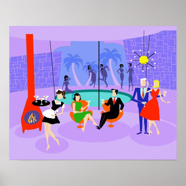 Póster Poster del Fiesta de cócteles Tropical Retro (Frente)