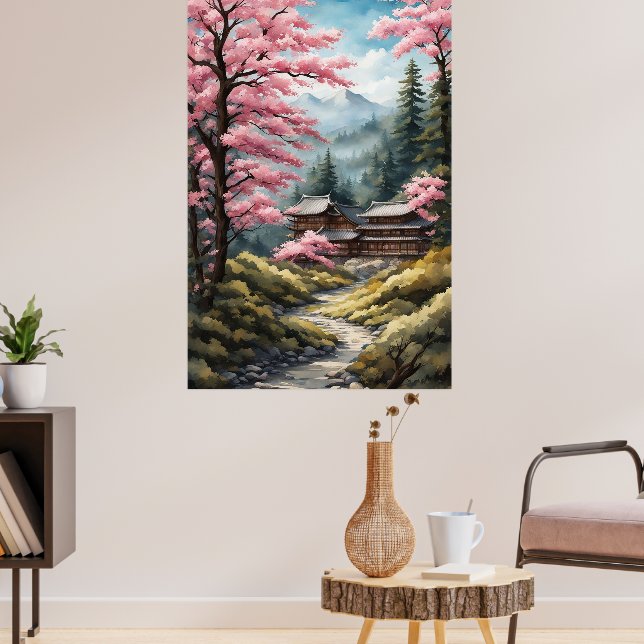 Póster Poster del florecimiento del cerezo, acuarela del  (Salón 3)