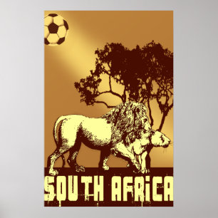 Póster Poster del fútbol del safari del león de Suráfrica