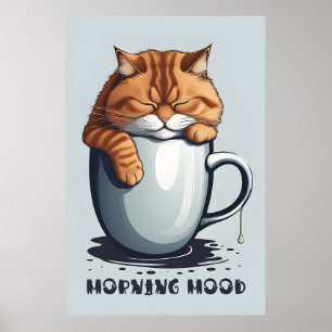 Póster Poster del gato del café de la mañana - Gracioso a