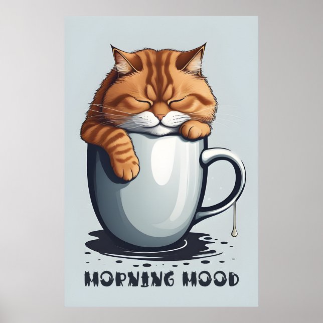 Póster Poster del gato del café de la mañana - Gracioso a (Frente)